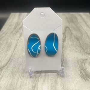Teal/Gold Abstract Oval Earrings